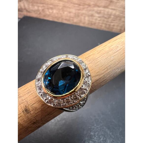 Lab blue spinel and CZ 18k rolled gold ring size 7 - Picture 5 of 16